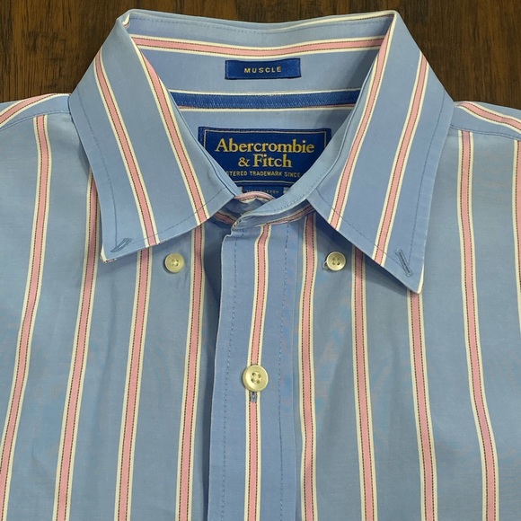 Abercrombie & Fitch Blue Muscle Dress Shirt Large - Picture 8 of 10